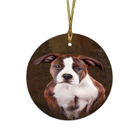 Rustic American Staffordshire Terrier Dog Round Flat Christmas Ornament RFPOR54396