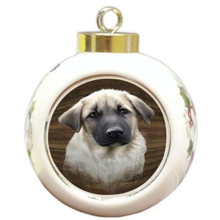 Rustic Anatolian Shepherd Dog Round Ball Christmas Ornament RBPOR50296
