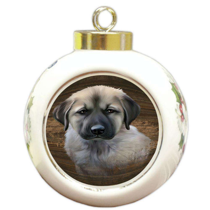 Rustic Anatolian Shepherd Dog Round Ball Christmas Ornament RBPOR50297