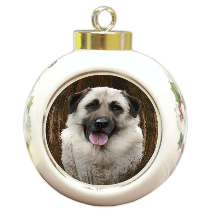 Rustic Anatolian Shepherd Dog Round Ball Christmas Ornament RBPOR50300