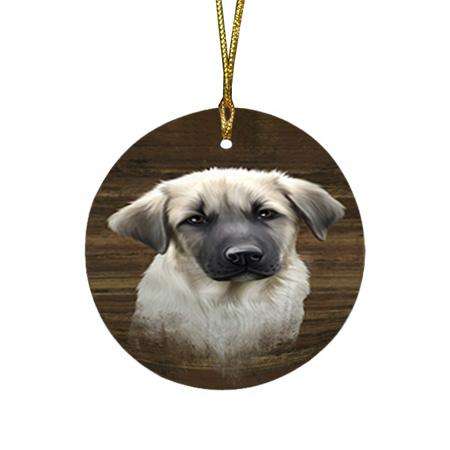 Rustic Anatolian Shepherd Dog Round Flat Christmas Ornament RFPOR50287