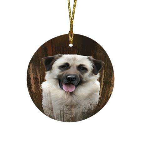 Rustic Anatolian Shepherd Dog Round Flat Christmas Ornament RFPOR50291