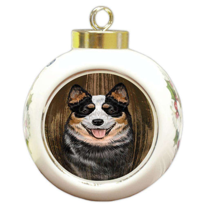 Rustic Australian Cattle Dog Round Ball Christmas Ornament RBPOR50301