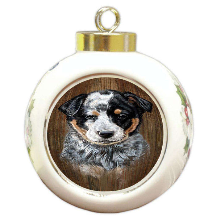 Rustic Australian Cattle Dog Round Ball Christmas Ornament RBPOR50305