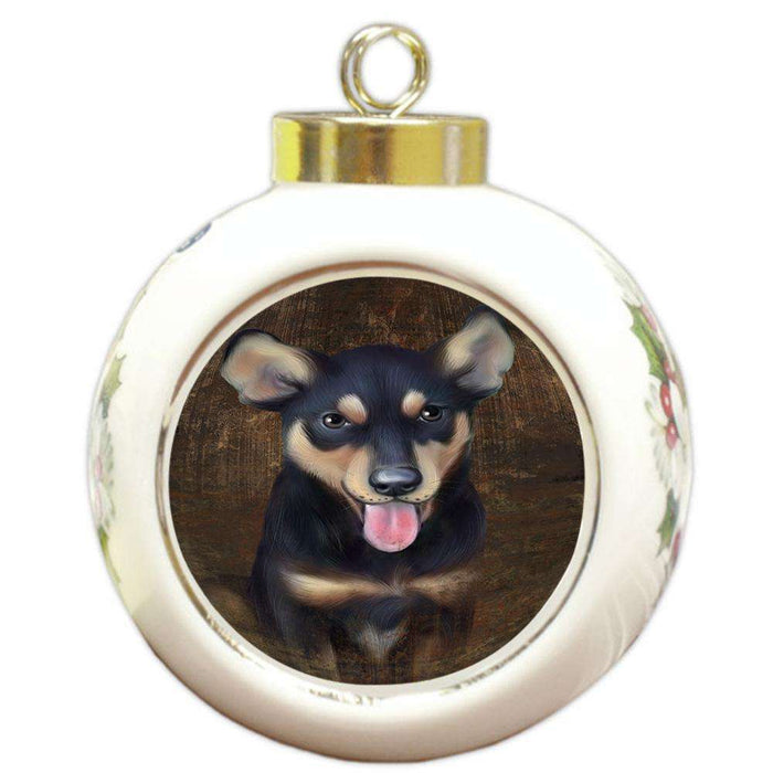 Rustic Australian Kelpie Dog Round Ball Christmas Ornament RBPOR50310
