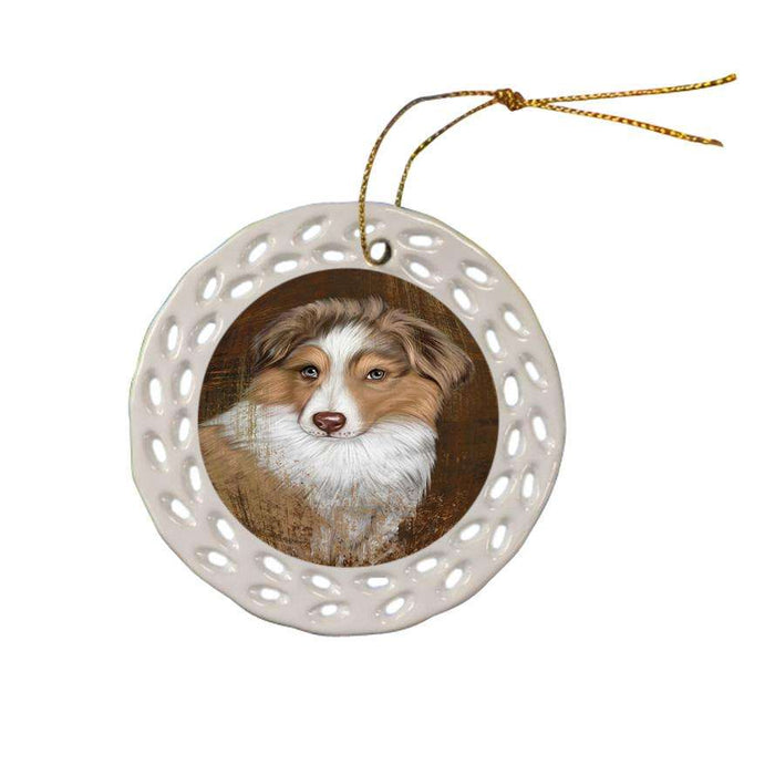 Rustic Australian Shepherd Dog Ceramic Doily Ornament DPOR50312