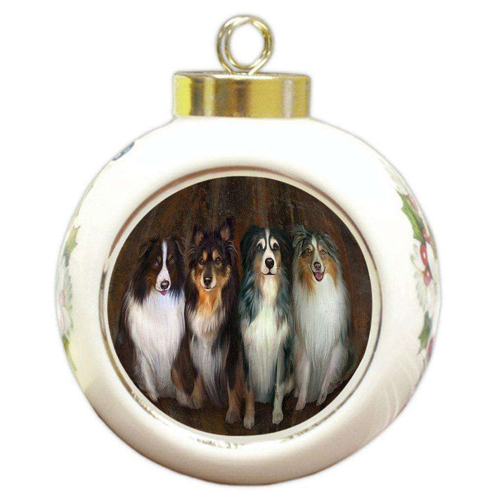 Rustic Australian Shepherd Dog Round Ball Christmas Ornament RBPOR48197