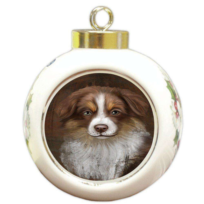 Rustic Australian Shepherd Dog Round Ball Christmas Ornament RBPOR48200