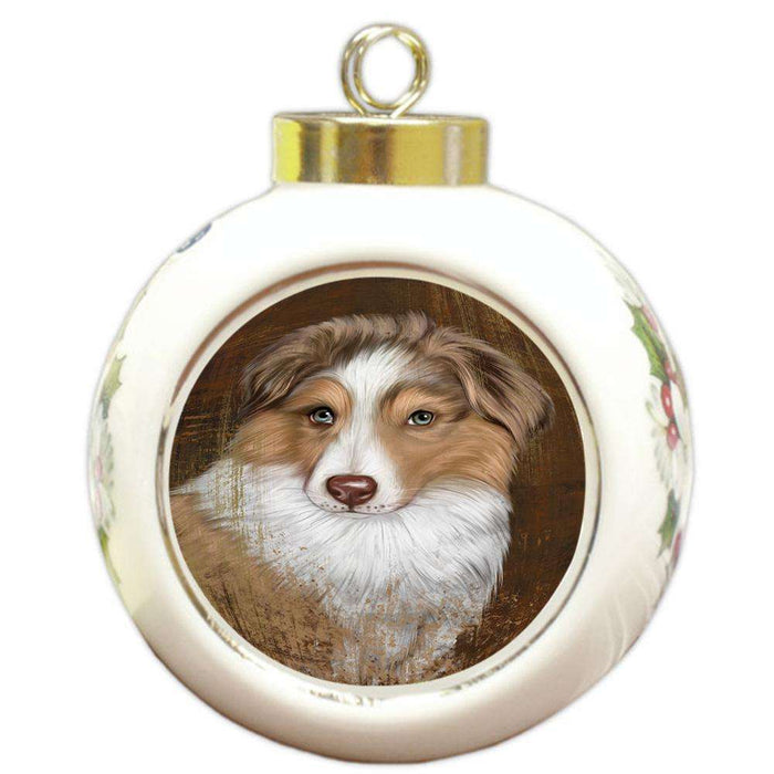 Rustic Australian Shepherd Dog Round Ball Christmas Ornament RBPOR50312