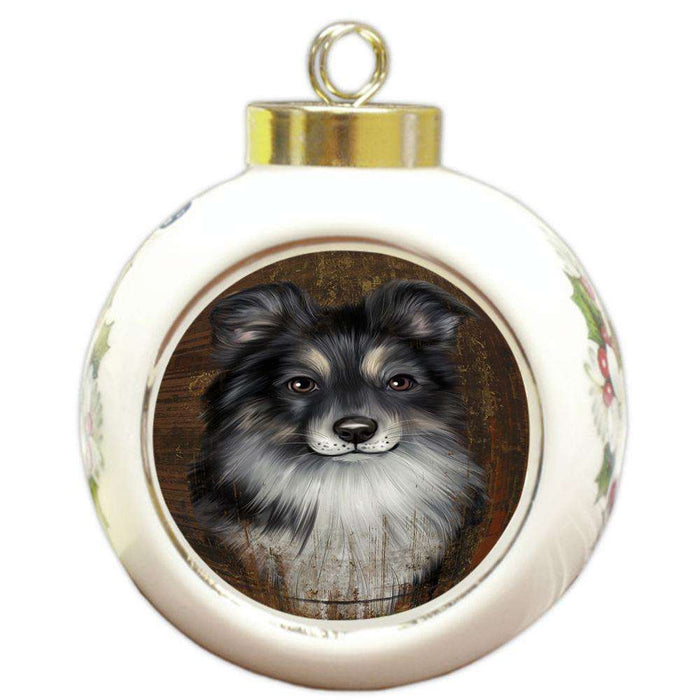 Rustic Australian Shepherd Dog Round Ball Christmas Ornament RBPOR50313