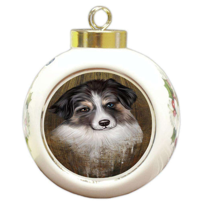 Rustic Australian Shepherd Dog Round Ball Christmas Ornament RBPOR50314