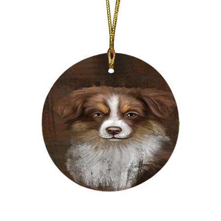 Rustic Australian Shepherd Dog Round Flat Christmas Ornament RFPOR50302