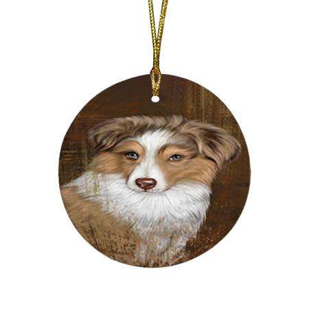 Rustic Australian Shepherd Dog Round Flat Christmas Ornament RFPOR50303