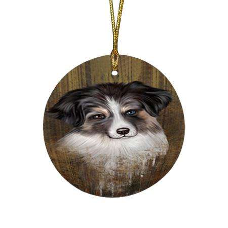 Rustic Australian Shepherd Dog Round Flat Christmas Ornament RFPOR50305