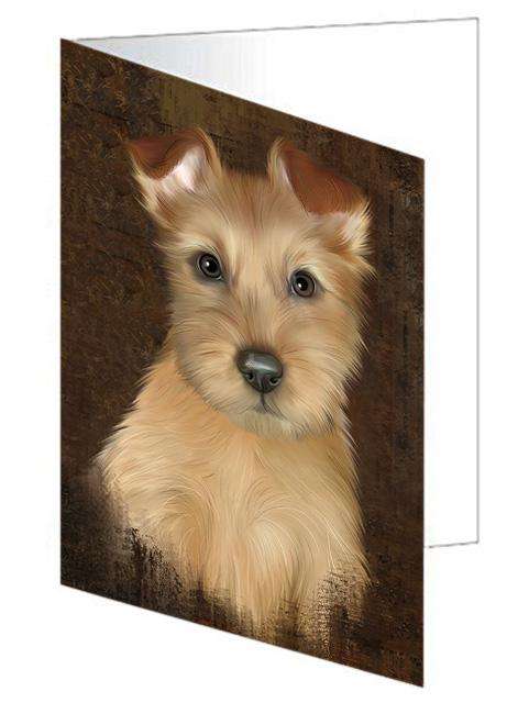 Rustic Australian Terrier Dog Handmade Artwork Assorted Pets Greeting Cards and Note Cards with Envelopes for All Occasions and Holiday Seasons GCD67250