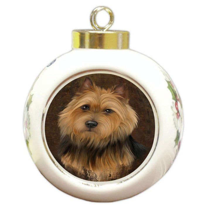 Rustic Australian Terrier Dog Round Ball Christmas Ornament RBPOR54406