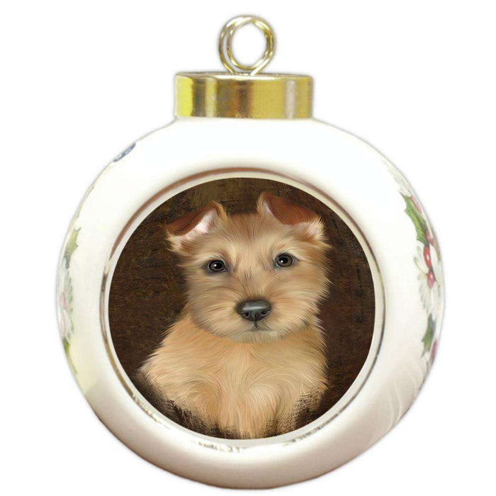 Rustic Australian Terrier Dog Round Ball Christmas Ornament RBPOR54407