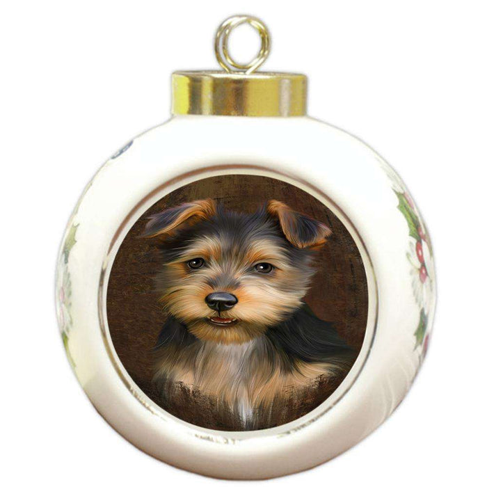 Rustic Australian Terrier Dog Round Ball Christmas Ornament RBPOR54408