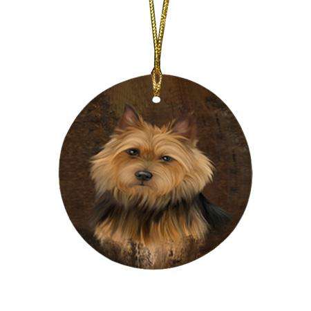 Rustic Australian Terrier Dog Round Flat Christmas Ornament RFPOR54397