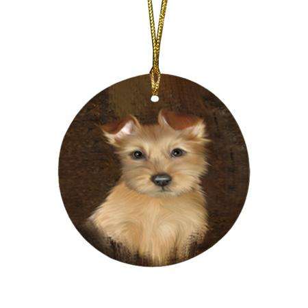 Rustic Australian Terrier Dog Round Flat Christmas Ornament RFPOR54398