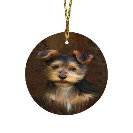Rustic Australian Terrier Dog Round Flat Christmas Ornament RFPOR54399