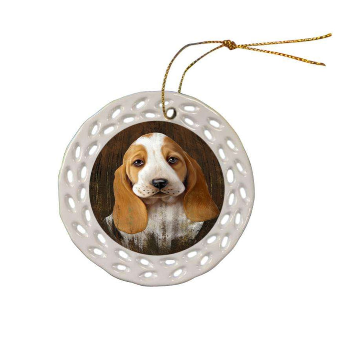 Rustic Basset Hound Dog Ceramic Doily Ornament DPOR50319
