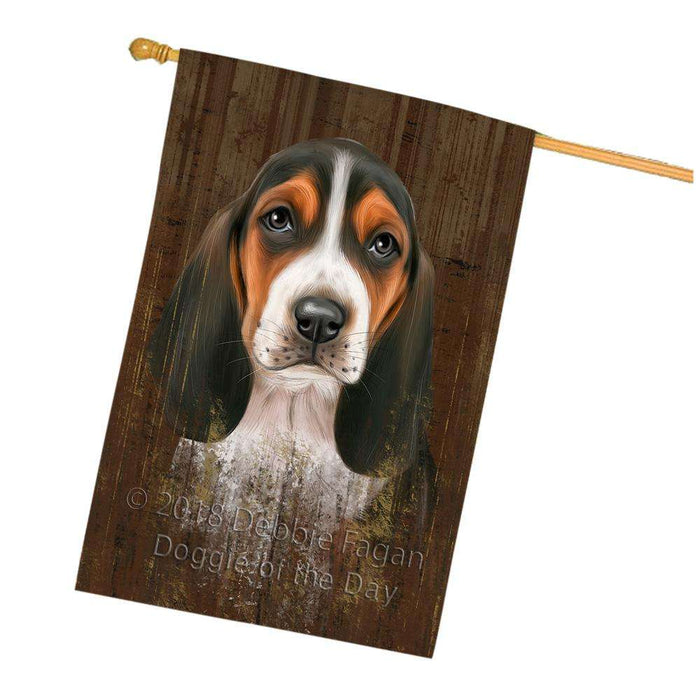 Rustic Basset Hound Dog House Flag FLG50339