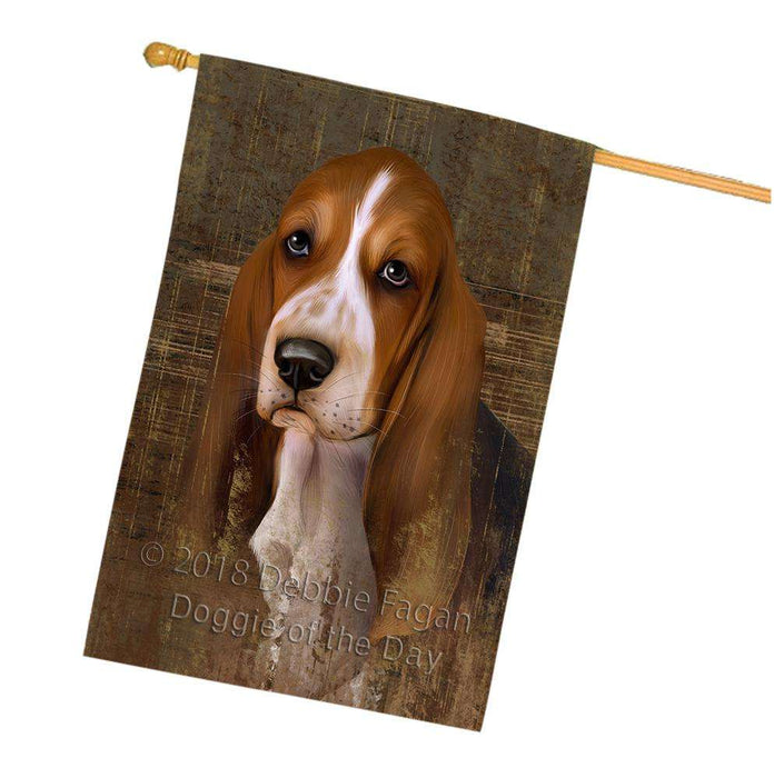 Rustic Basset Hound Dog House Flag FLG50340