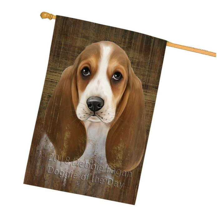 Rustic Basset Hound Dog House Flag FLG50341