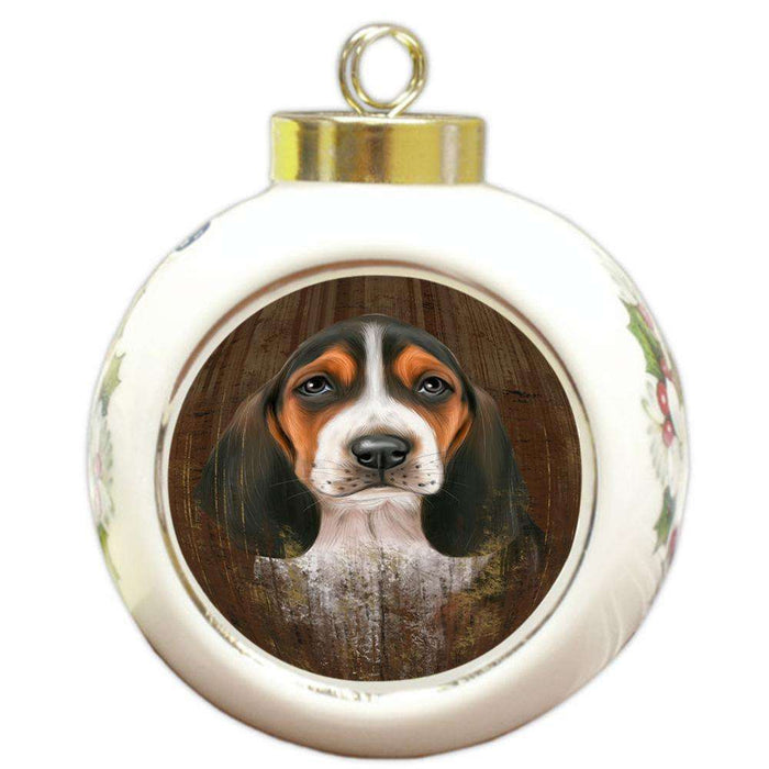 Rustic Basset Hound Dog Round Ball Christmas Ornament RBPOR50316