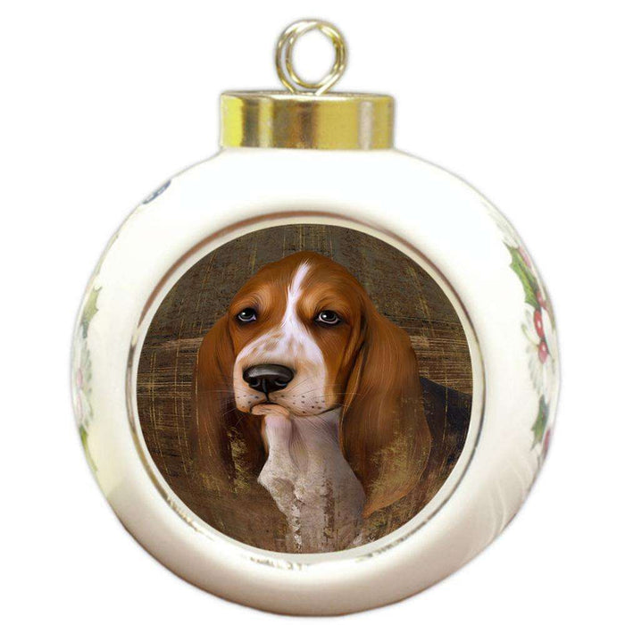 Rustic Basset Hound Dog Round Ball Christmas Ornament RBPOR50317
