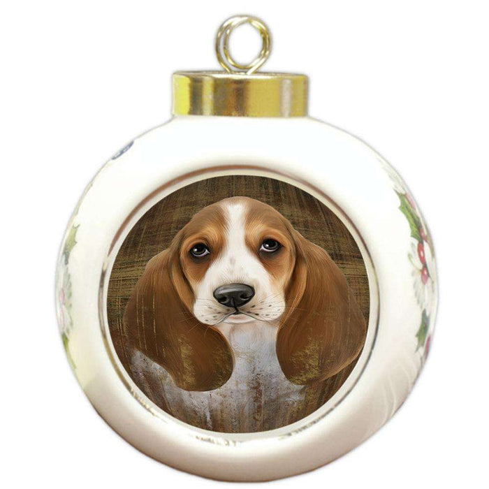 Rustic Basset Hound Dog Round Ball Christmas Ornament RBPOR50318