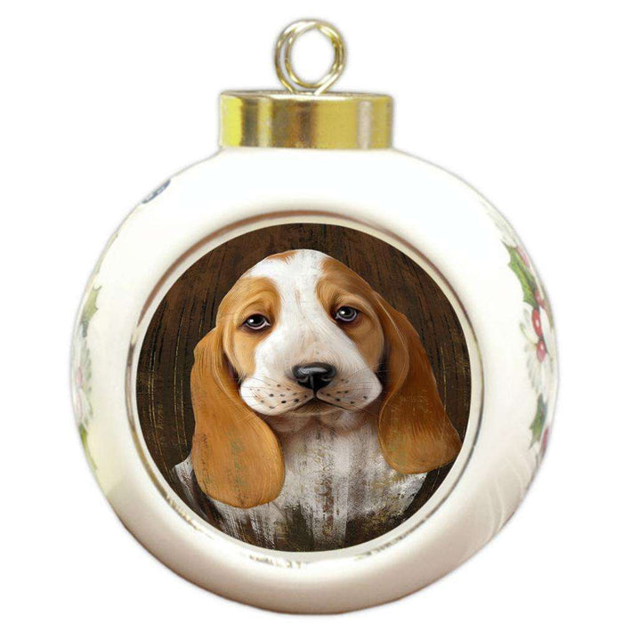 Rustic Basset Hound Dog Round Ball Christmas Ornament RBPOR50319