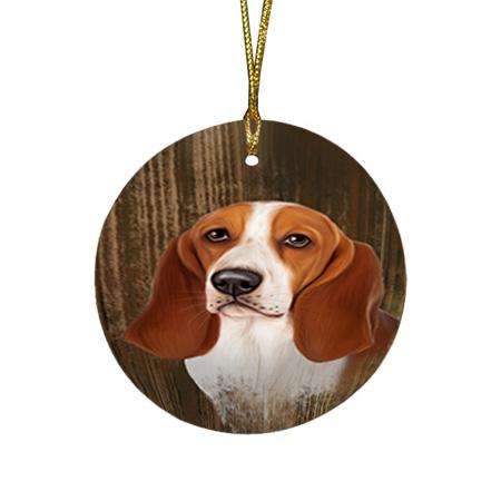 Rustic Basset Hound Dog Round Flat Christmas Ornament RFPOR50306