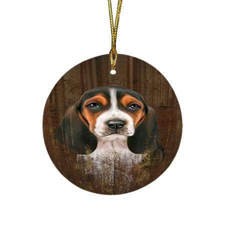 Rustic Basset Hound Dog Round Flat Christmas Ornament RFPOR50307