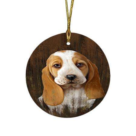 Rustic Basset Hound Dog Round Flat Christmas Ornament RFPOR50310