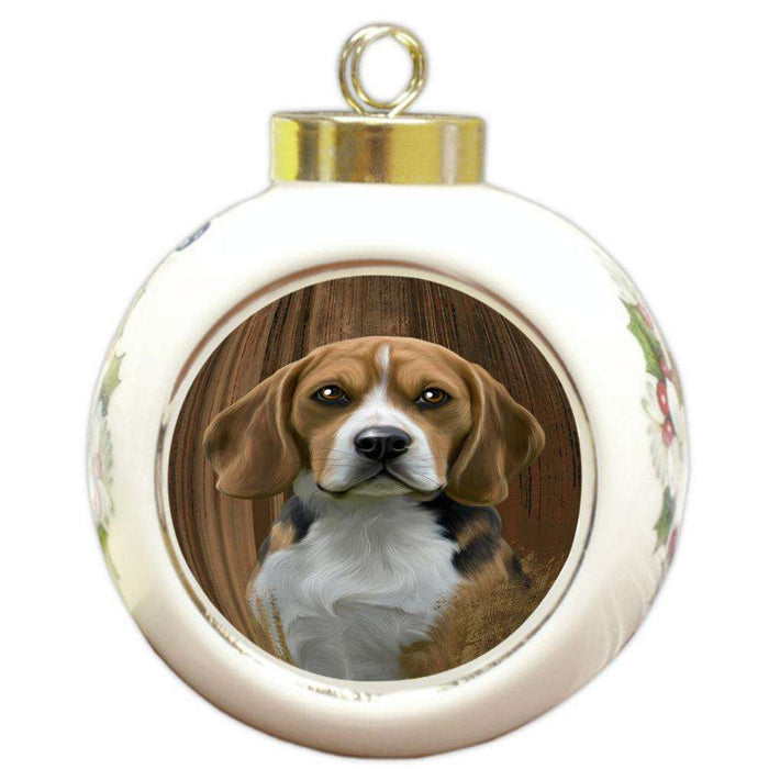 Rustic Beagle Dog Round Ball Christmas Ornament RBPOR50320