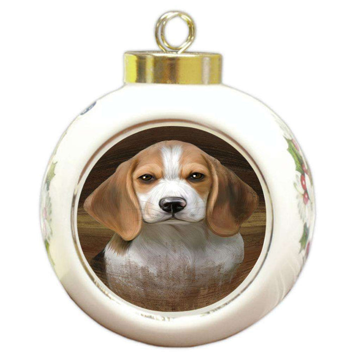 Rustic Beagle Dog Round Ball Christmas Ornament RBPOR50321