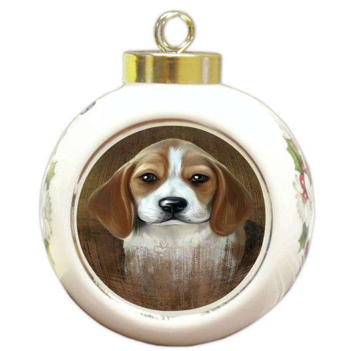 Rustic Beagle Dog Round Ball Christmas Ornament RBPOR50322