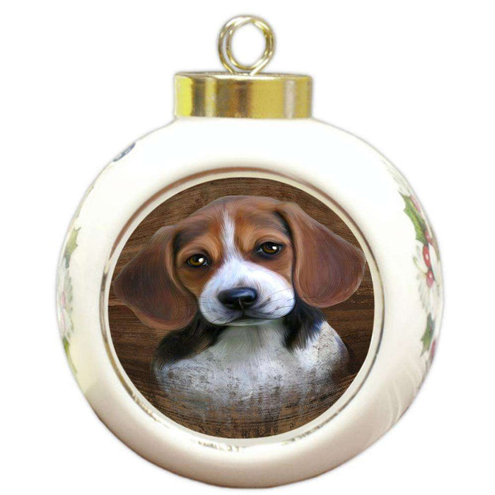 Rustic Beagle Dog Round Ball Christmas Ornament RBPOR50323