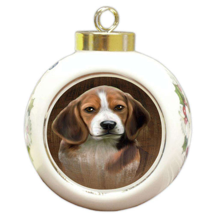Rustic Beagle Dog Round Ball Christmas Ornament RBPOR50324