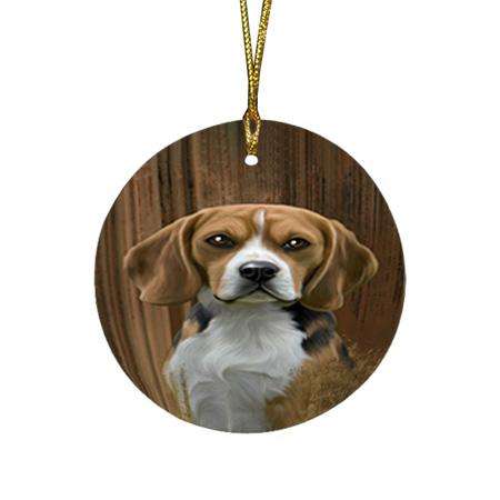 Rustic Beagle Dog Round Flat Christmas Ornament RFPOR50311