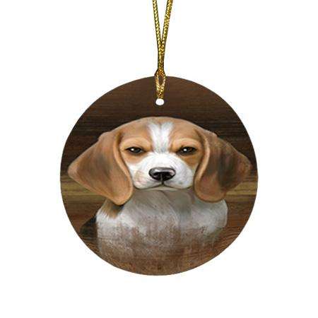 Rustic Beagle Dog Round Flat Christmas Ornament RFPOR50312