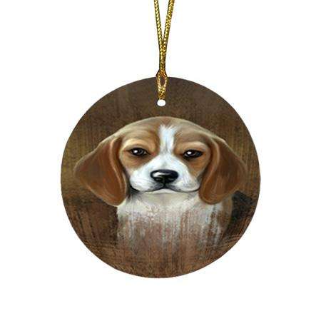 Rustic Beagle Dog Round Flat Christmas Ornament RFPOR50313