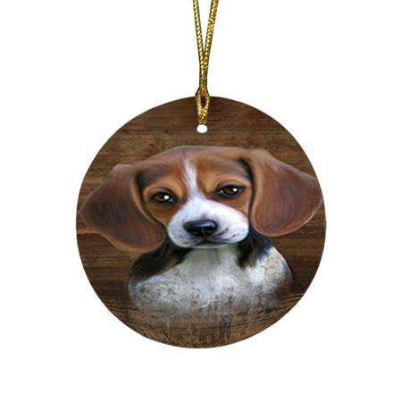 Rustic Beagle Dog Round Flat Christmas Ornament RFPOR50314