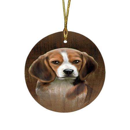 Rustic Beagle Dog Round Flat Christmas Ornament RFPOR50315