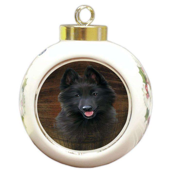 Rustic Belgian Shepherd Dog Round Ball Christmas Ornament RBPOR50326