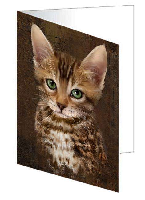 Rustic Bengal Cat Handmade Artwork Assorted Pets Greeting Cards and Note Cards with Envelopes for All Occasions and Holiday Seasons GCD67259