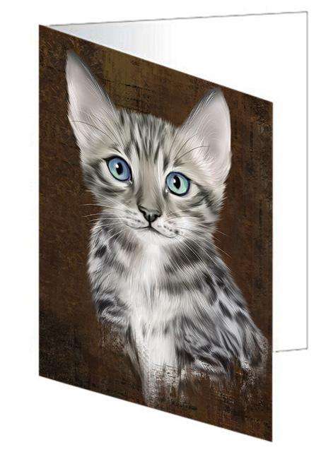 Rustic Bengal Cat Handmade Artwork Assorted Pets Greeting Cards and Note Cards with Envelopes for All Occasions and Holiday Seasons GCD67262