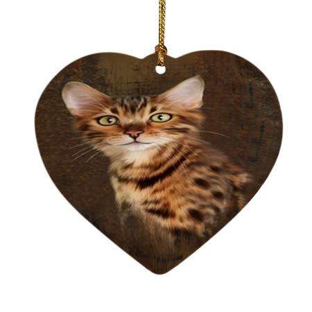 Rustic Bengal Cat Heart Christmas Ornament HPOR54409